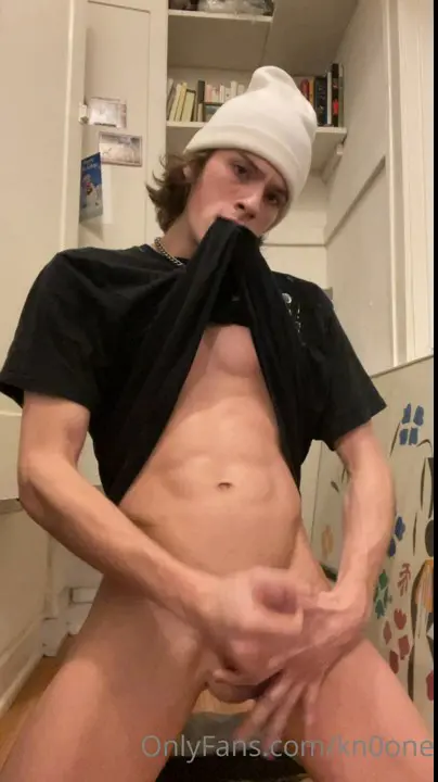 kn0one jacking off his long cock and cumming