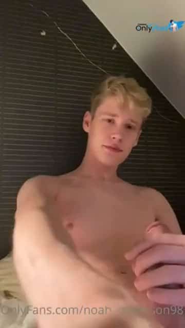 NoahAnderson98 smooth pale blond onlyfans twink big dick cumshot on himself