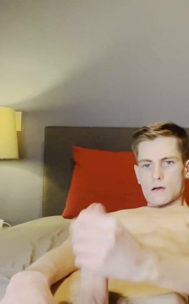 Blond onlyfans twink trevorharris strokes big dick on bed and cums